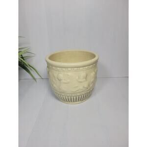 Antique Weller Pottery Fairfield Jardiniere Cherubs Ivory w Green Planter